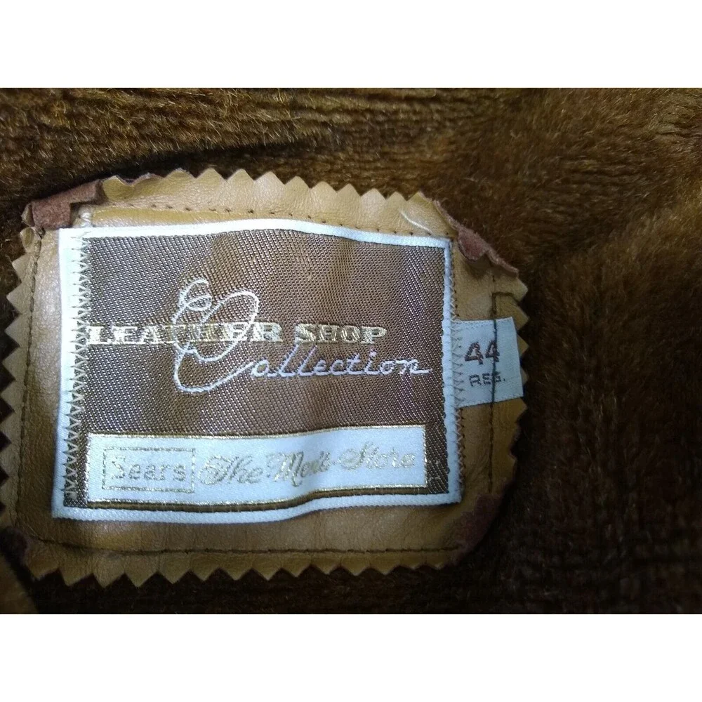 Sears Vintage Mens Sz 44R Brown Leather Biker Jacket Coat w Zip out Fleece Liner